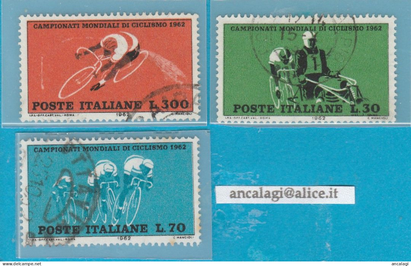 USATI ITALIA 1962 - Ref.0161B "MONDIALI DI CICLISMO" Serie Di 3 Val. - - 1961-70: Oblitérés