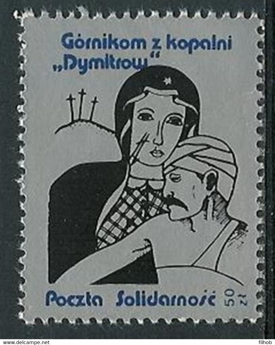 Poland SOLIDARITY (S614): Miners From The Mine Dimitrov (blue) - Solidarnosc Labels