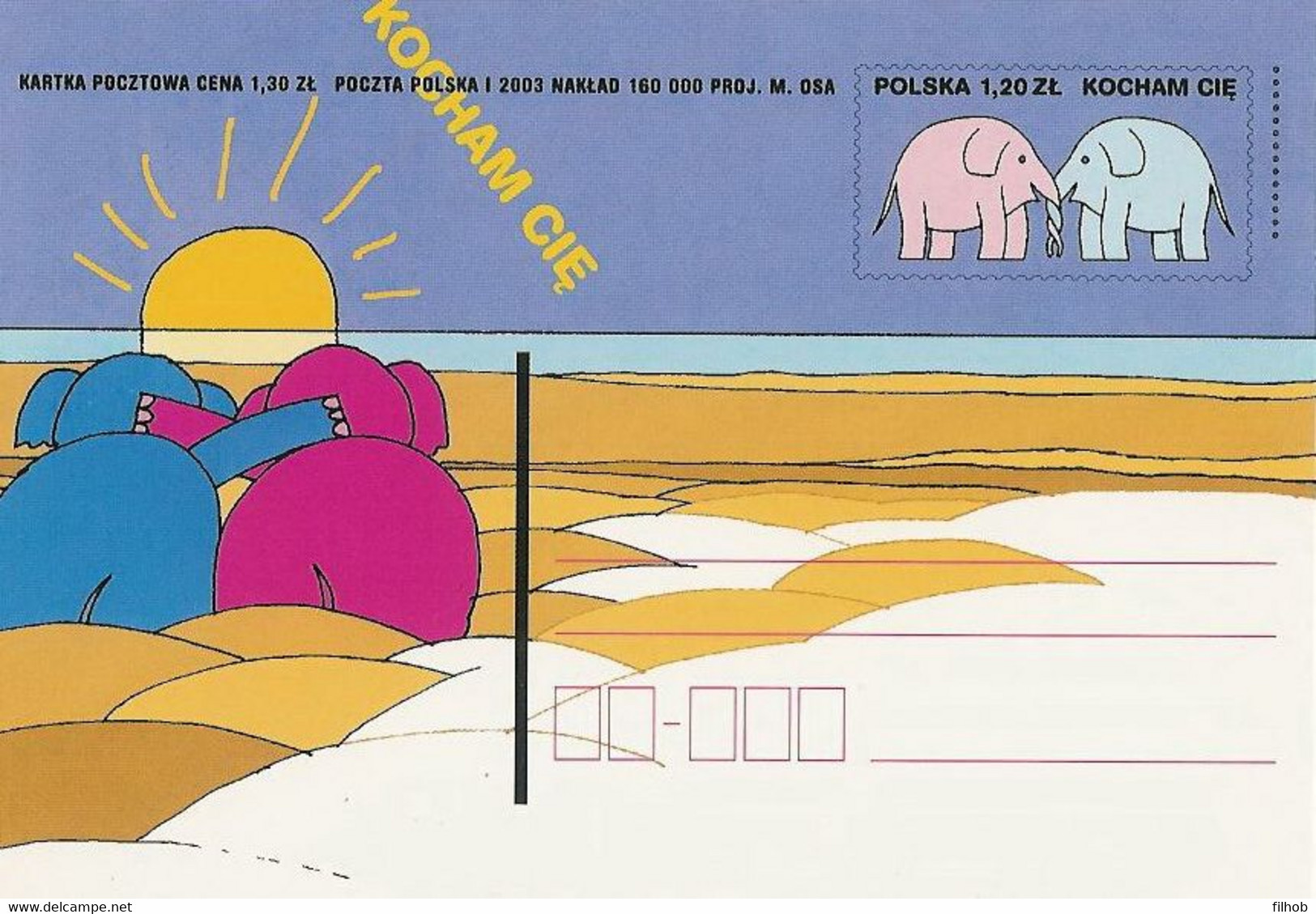 Poland Postcard Cp. 1298: I Love You Elephant Sun - Stamped Stationery