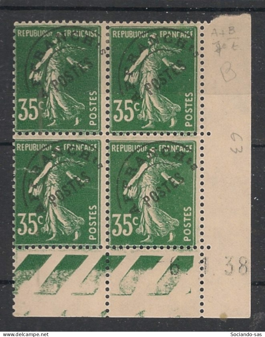 FRANCE - 1938 - Préo N°YT. 63 - Type Semeuse Camée 35c Vert - Bloc De 4 Coin Daté - Neuf * / MH VF - Préoblitérés