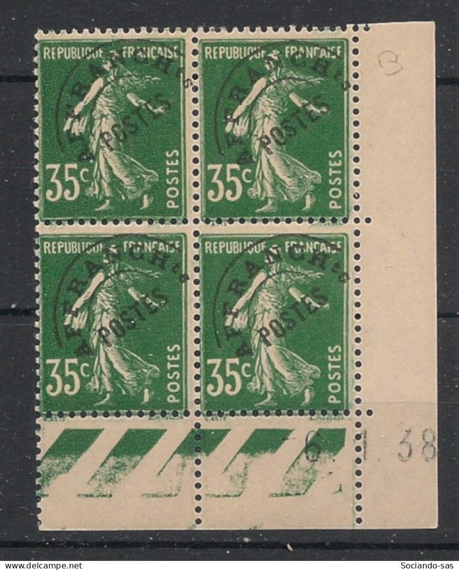 FRANCE - 1938 - Préo N°YT. 63 - Type Semeuse Camée 35c Vert - Bloc De 4 Coin Daté - Neuf Luxe ** / MNH - Préoblitérés
