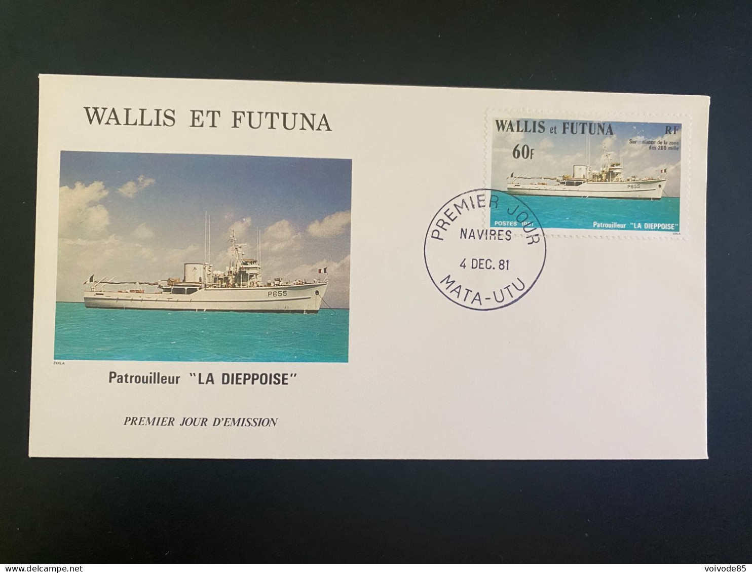 Enveloppe 1er Jour "Patrouilleur La Dieppoise" 04/12/1981 - 279 - Wallis Et Futuna - Bateaux - Marine Nationale - FDC