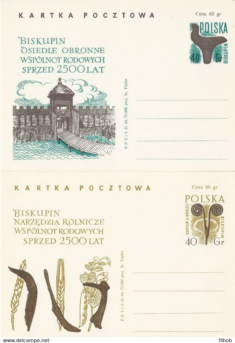 Poland Postcard Cp 258-59 Set.2: Biskupin Archaeological Excavations Defensive Stronghold - Stamped Stationery