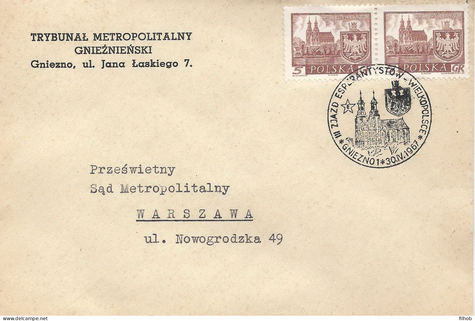 Poland Postmark (0665): D67.04.30 GNIEZNO Esperanto Convention Crest Star Tower - Stamped Stationery