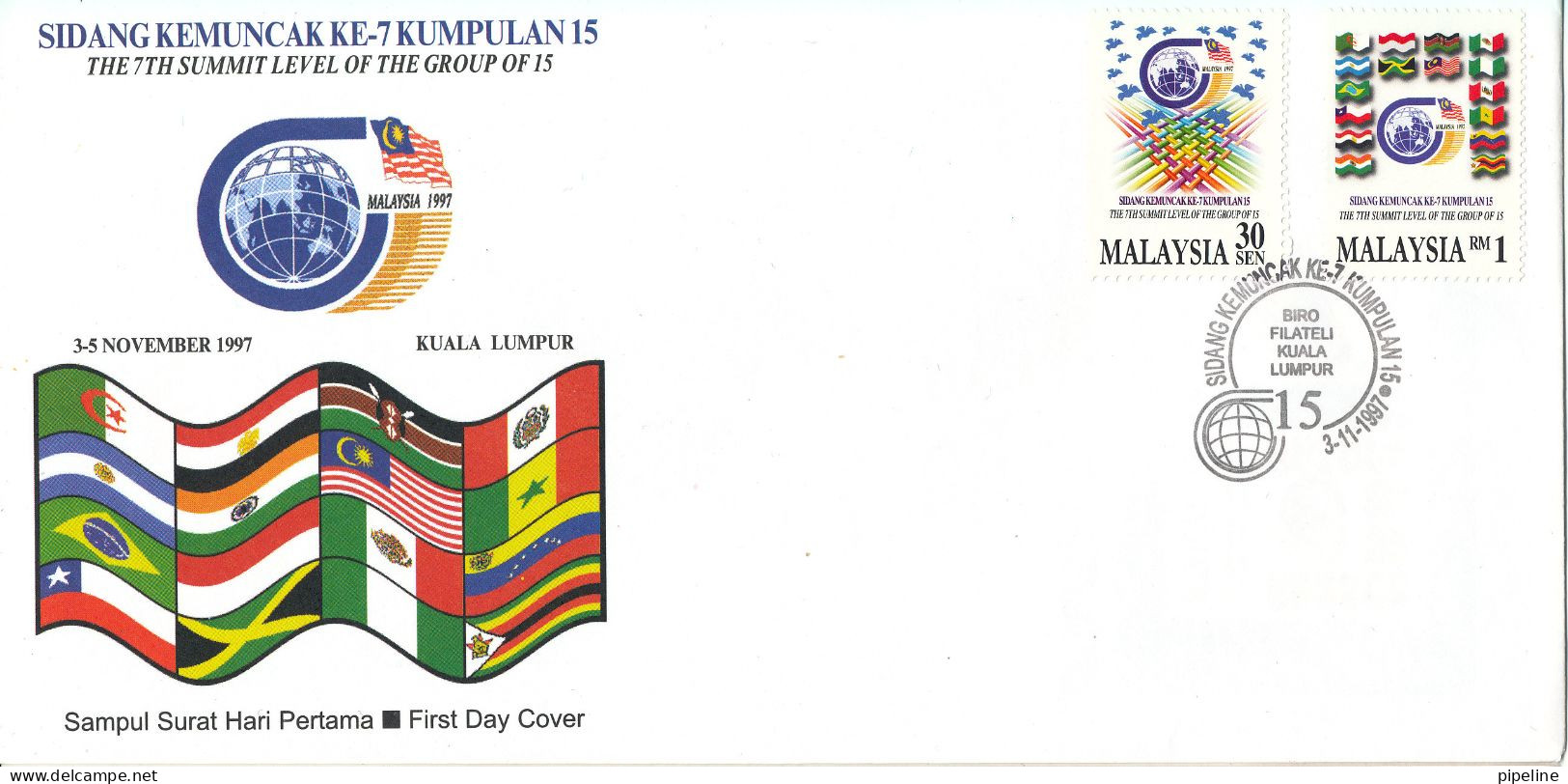 Malaysia FDC 3-11-1997 The 7th Summit Group Of 15 Meeting Complete Set Of 2 With Cachet - Malaysia (1964-...)