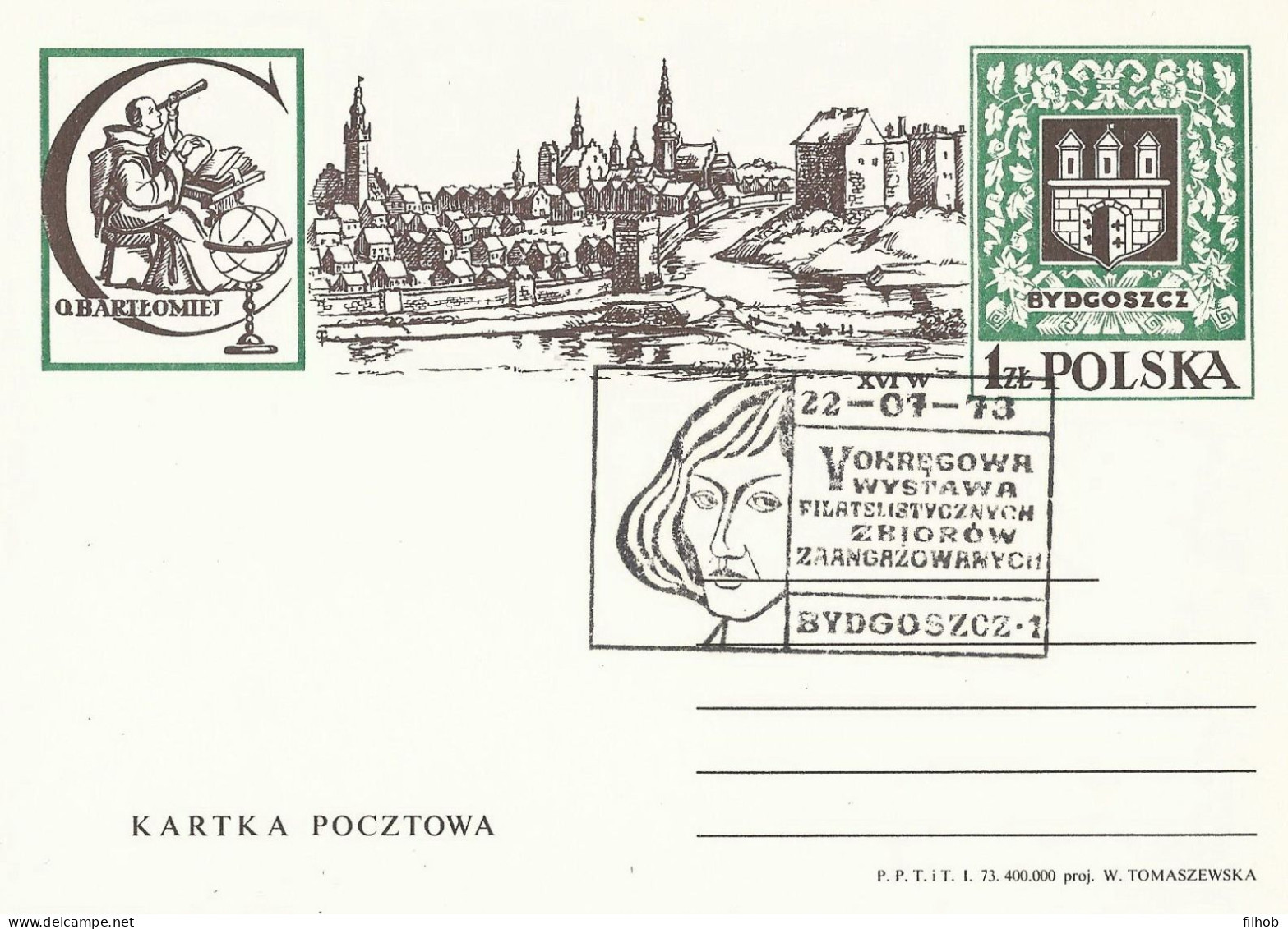 Poland Postmark D73.07.22 BYDGOSZCZ.04: Philatelic Exhibition Copernicus - Stamped Stationery