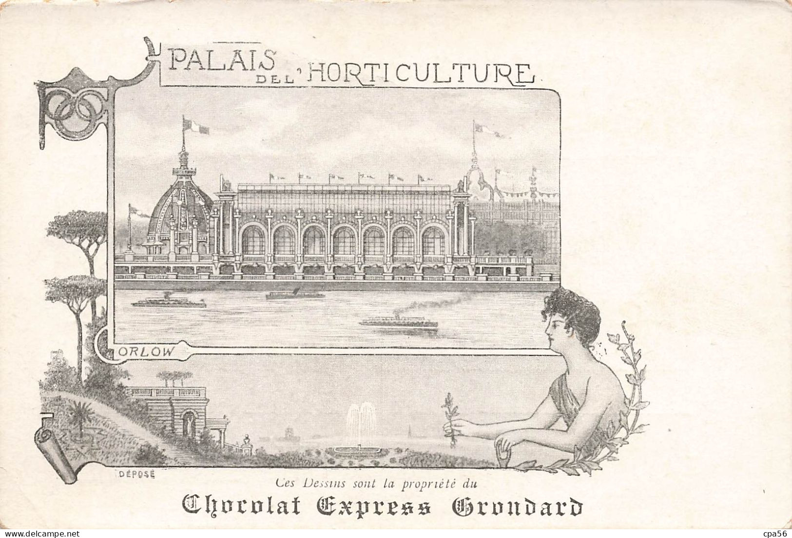 PALAIS De L'HORTICULTURE - Carte Publicité GRONDARD CHOCOLAT- Orlow - Staerck Imprim. ART NOUVEAU - Loten, Series, Verzamelingen