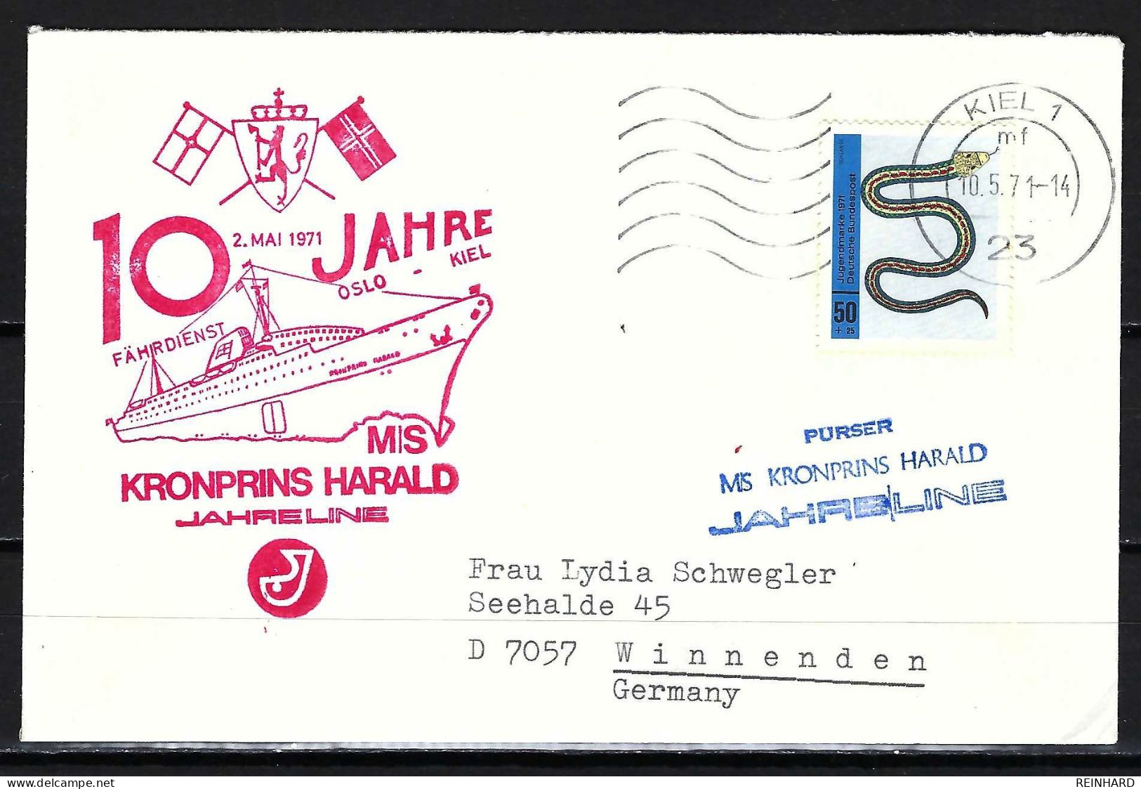 BUND Beleg 10 Jahre Fährdienst Oslo - Kiel Am 2. Mai 1971 (2) - Siehe Bild - Schiffahrt