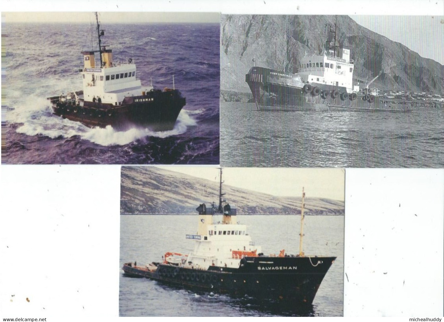 3 POSTCARDS UNITED TOWING  TUGS YORKSHIREMAN, IRISHMAN AND SALVAGEMAM - Tugboats