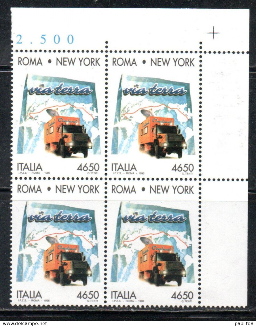 ITALIA REPUBBLICA ITALY REPUBLIC 1996 TRAVERSATA INTERCONTINENTALE STATI UNITI ROMA NEW YORK USA CROSSING QUARTINA MNH - 1991-00: Neufs