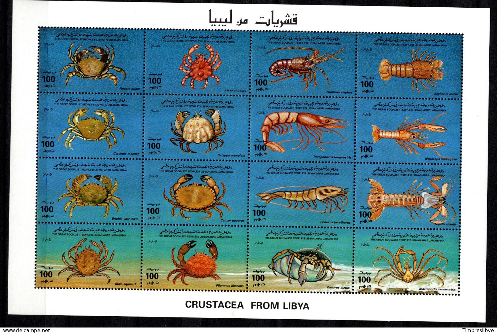 LIBYA 1.10.1996; Crustacés De Libye.; Michel-N° 2303 - 2318; Feuillet; MNH, Neuf ** - Libye