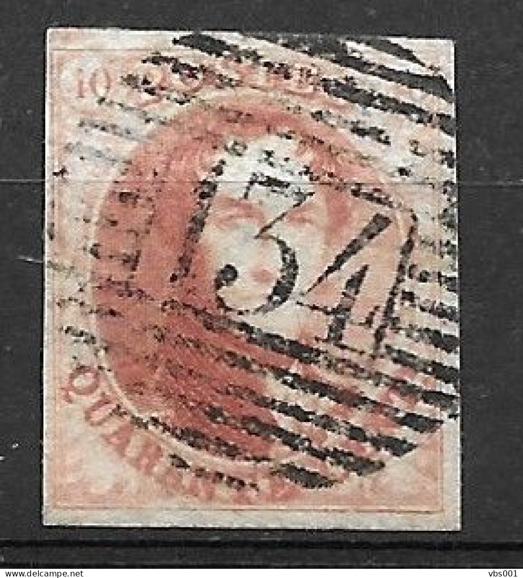 OBP8 Met 4 Randen En Met Balkstempel P134 Zele (zie Scans) - 1851-1857 Medallones (6/8)