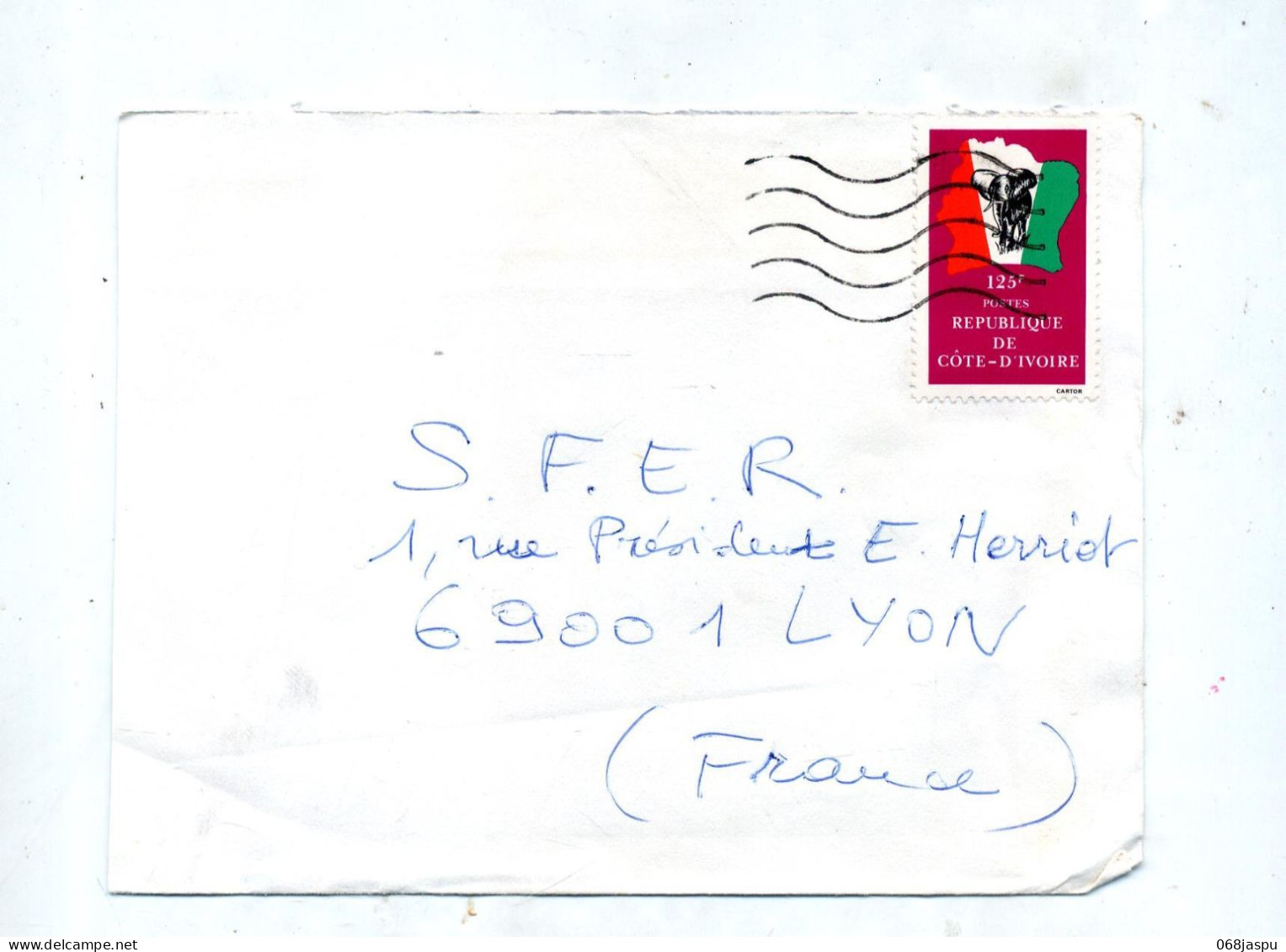 Lettre  Flamme Muette Partielle Sur Drapeau Elephant - Costa D'Avorio (1960-...)