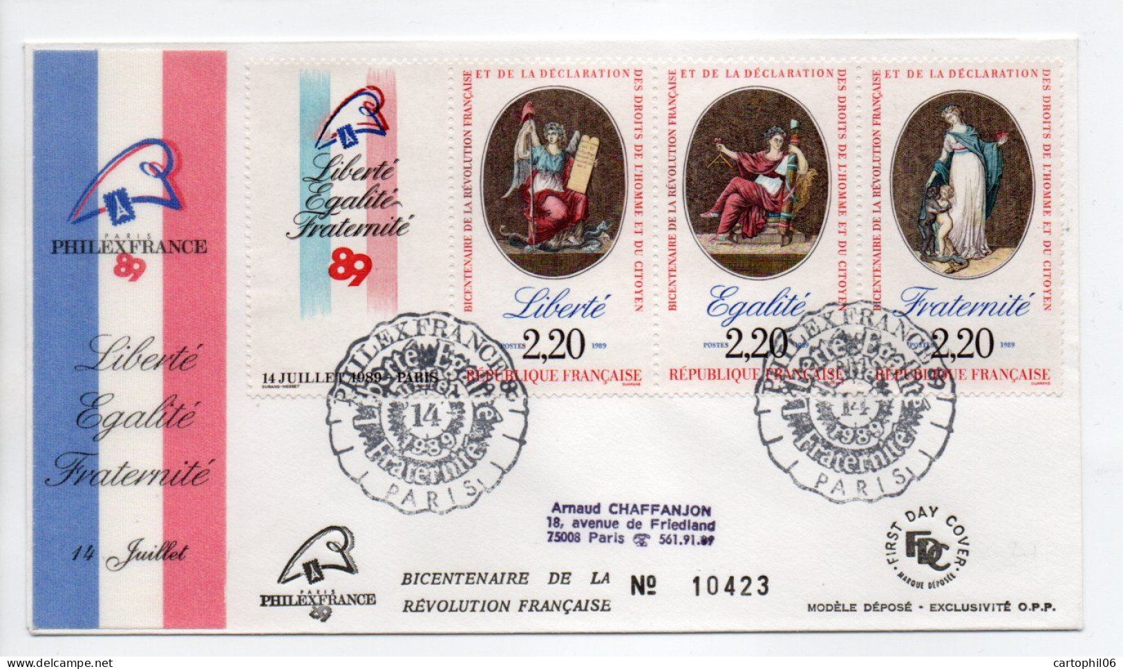 - FDC Bande BICENTENAIRE DE LA RÉVOLUTION FRANCAISE - Expo PHILEXFRANCE 89 - PARIS 14.7.1989 - - Revolución Francesa