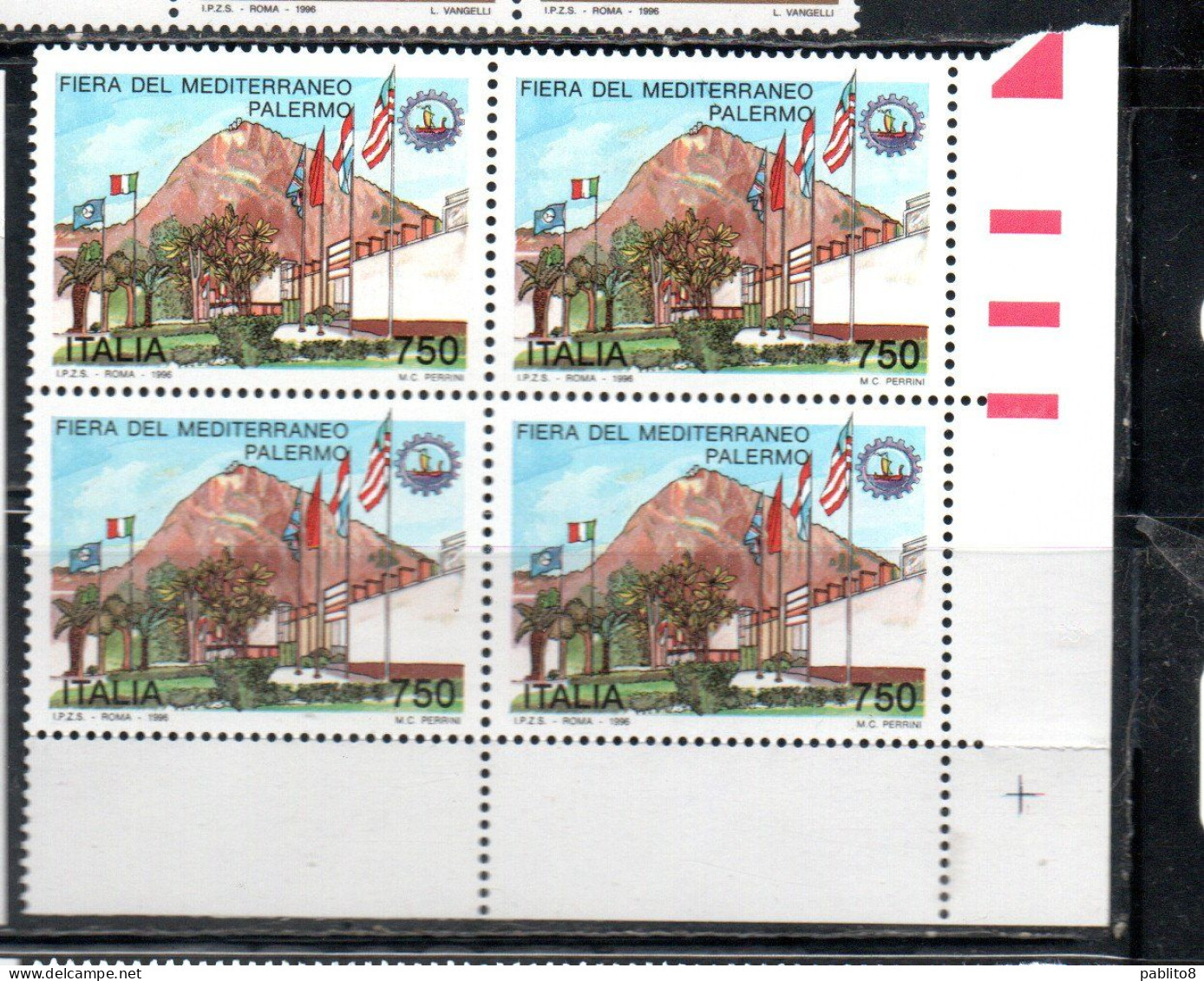 ITALIA REPUBBLICA ITALY REPUBLIC 1996 FIERA DEL MEDITERRANEO A PALERMO FAIR QUARTINA ANGOLO DI FOGLIO BLOCK MNH - 1991-00:  Nuovi