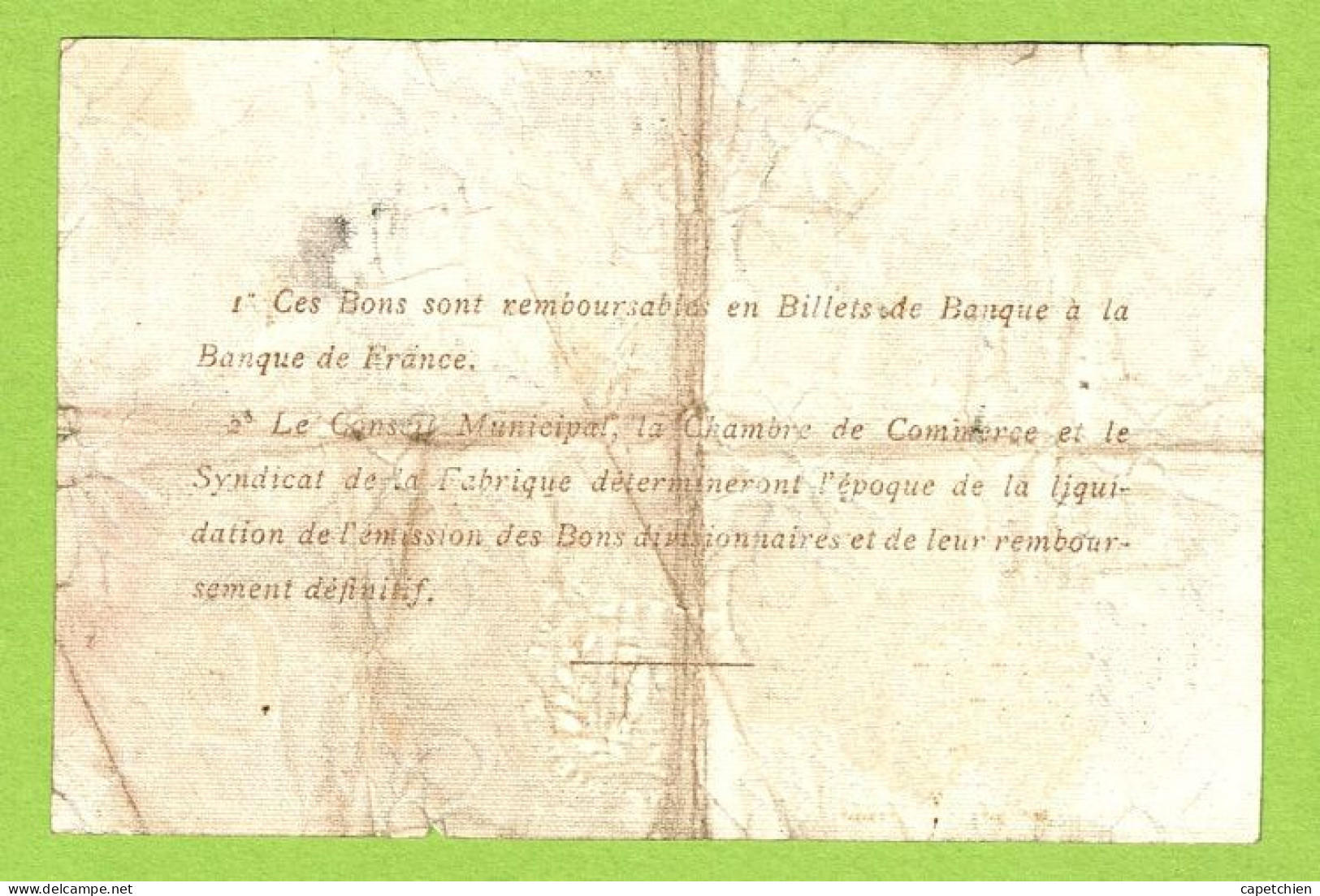 FRANCE / VILLE & CHAMBRE DE COMMERCE / ELBEUF / 1 FRANC/  1917   / N° 078403 - Camera Di Commercio