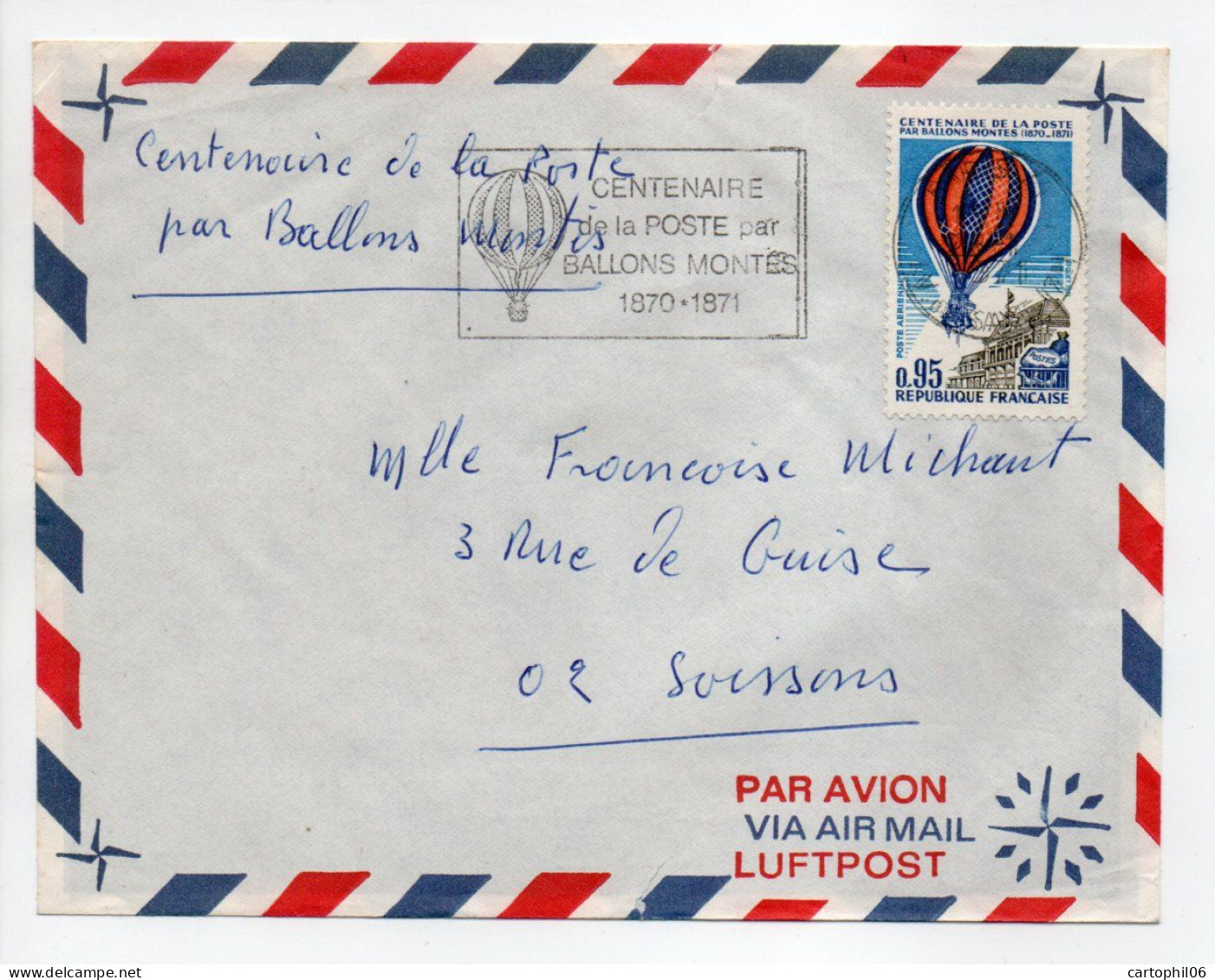 - Lettre CENTENAIRE DE LA POSTE PAR BALLONS MONTÉS 1870-1871 - - Montgolfier