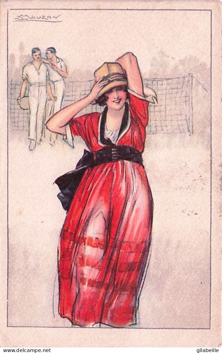 Illustrateur Signé L.A Mauzan - TENNIS - Jeune Femme Sur Le Court - Aquarelle - 1921 - Parfait Etat - Mauzan, L.A.