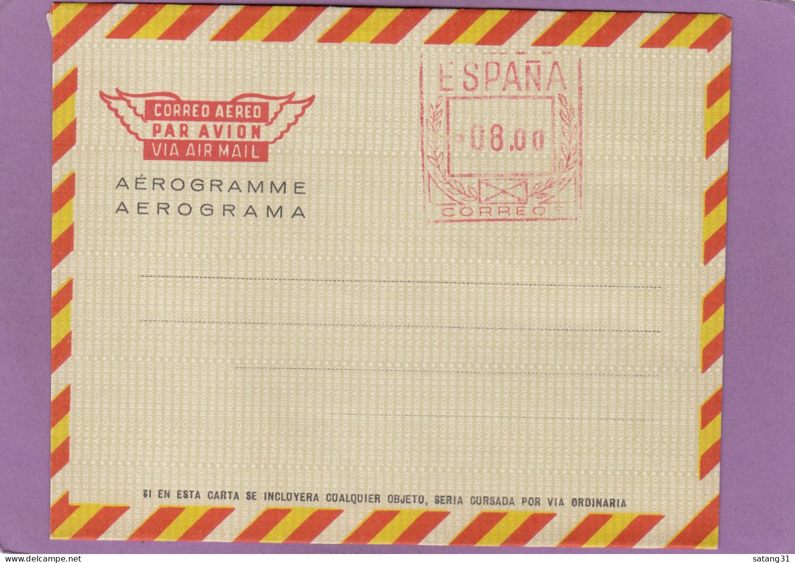 AEROGRAMME AVEC EMA. - Franking Machines (EMA)