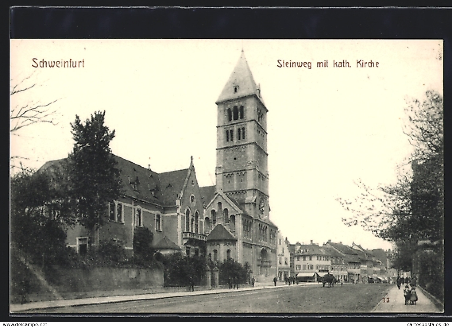 AK Schweinfurt, Steinweg Mit Kath. Kirche, Strassenpartie  - Schweinfurt