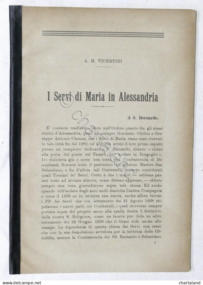 A. M. Vicentini - I Servi Di Maria In Alessandria - 1925 Ca. - Andere & Zonder Classificatie