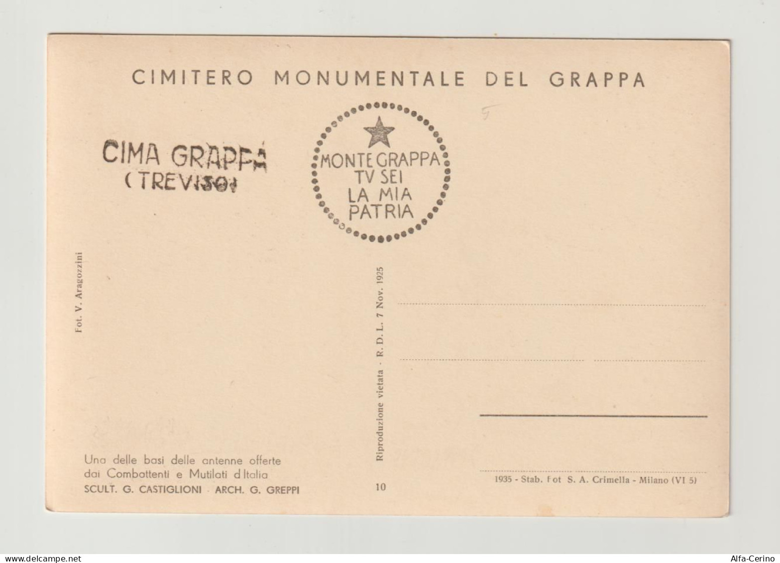 CIMA  GRAPPA (TV):  CIMITERO  MONUMENTALE  DEL  GRAPPA  -  FOTO  -  FG - Soldatenfriedhöfen