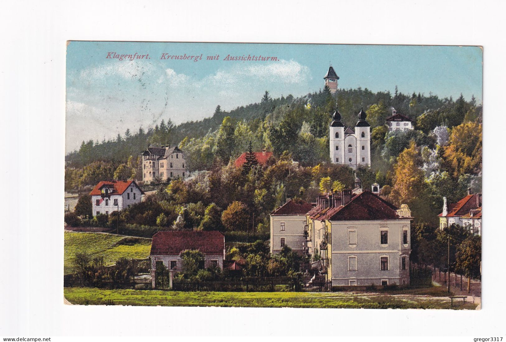 E5940) KLAGENFURT - Häuser Straße Kirche Aussichtsturm - Tolle DETAILS 1912 - Klagenfurt