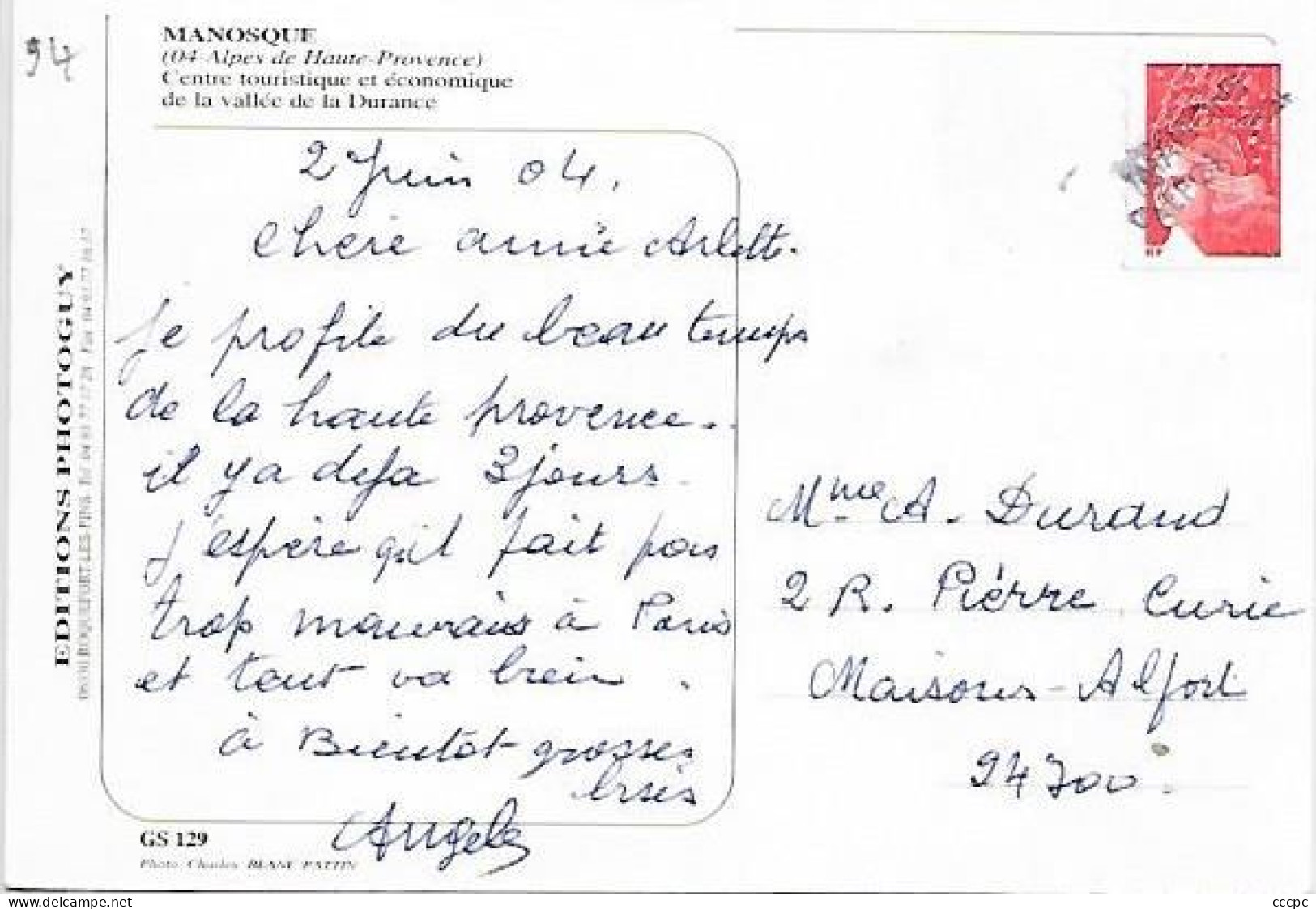 Cachet Maisons-Alfort 94 Sur CPM Manosque - Matasellos Generales