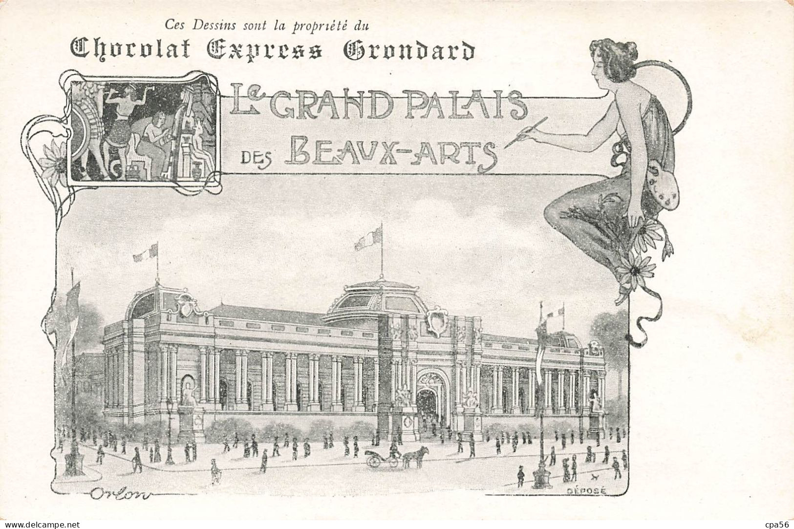 EXPO 1900 - Le GRAND PALAIS Des BEAUX ARTS - Publicité GRONDARD CHOCOLAT- Orlow - Staerck Imprim. ART NOUVEAU - Loten, Series, Verzamelingen