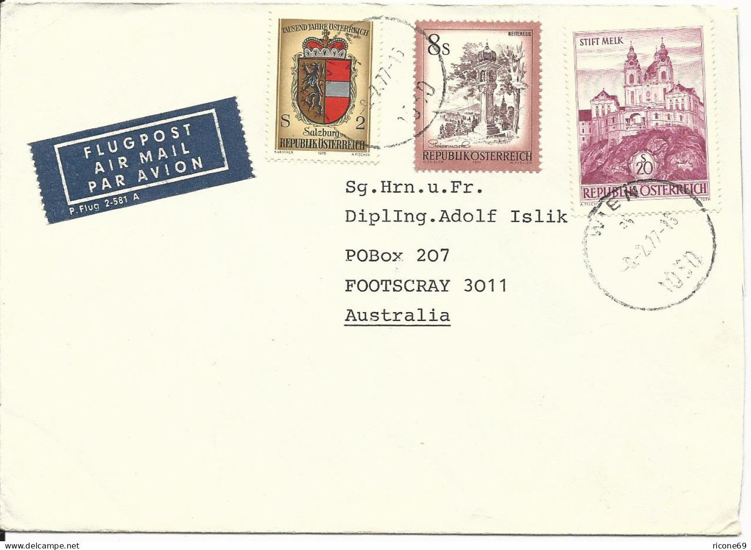 Österreich 1977, 20+8+2 S. Auf Luftpost Brief V. Wien N. Australien. - Briefe U. Dokumente