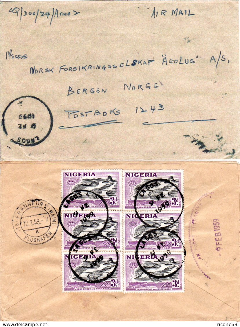 Nigeria 1959, 6x3d Jebba Bridge M. Lokomotive Rs. Auf Luftpost Brief N. Norwegen - Autres - Afrique