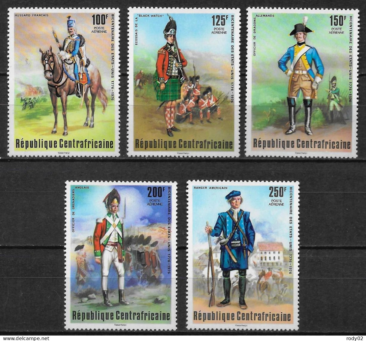 CENTRAFRIQUE - INDEPENDANCE DES USA - UNIFORMES MILITAIRES - PA 143 A 147 ET BF 10 - NEUF** MNH - Independecia USA