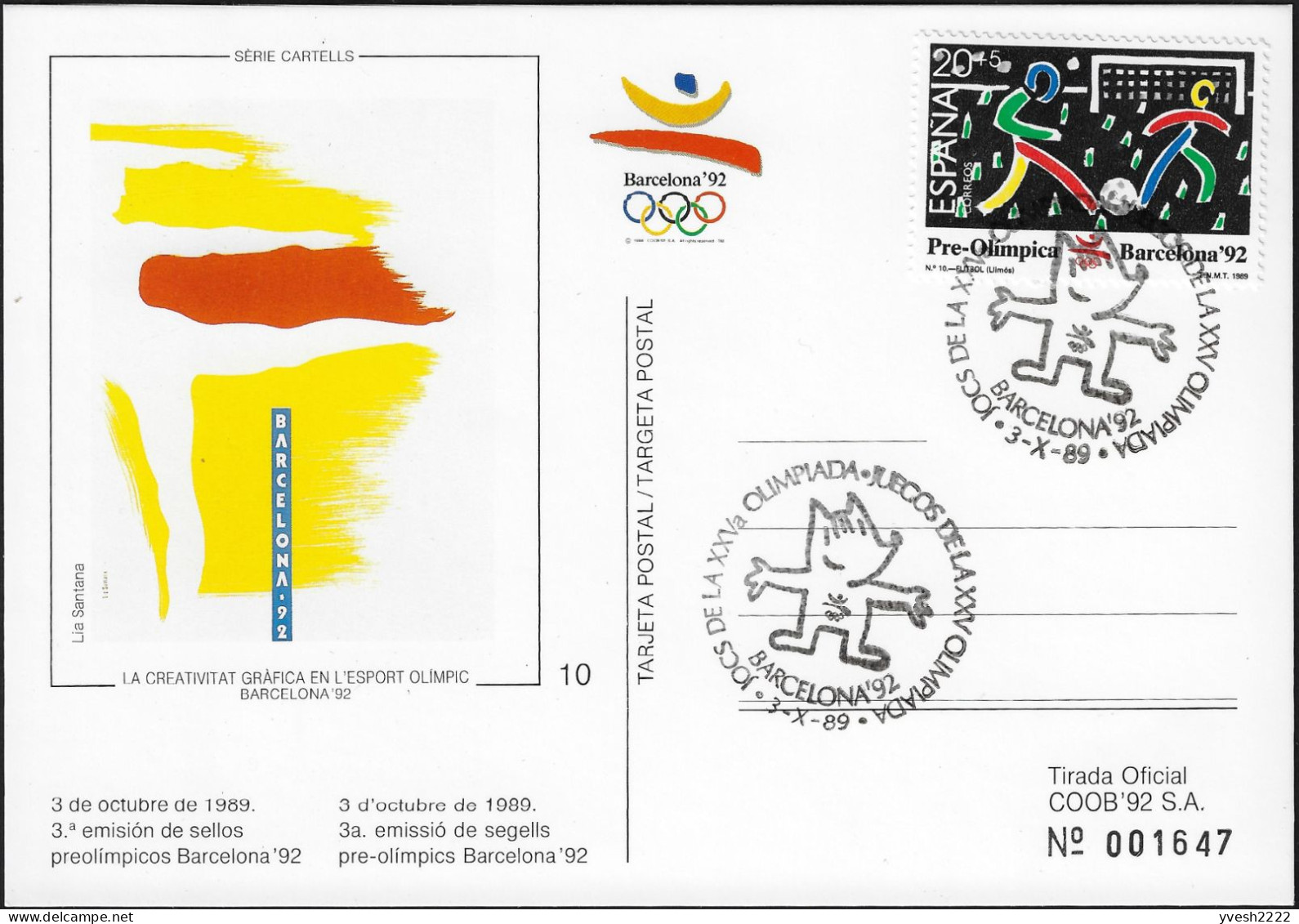 Espagne 1989 Y&T 2641 Sur Carte Spéciale. Jeux Olympiques De Barcelone. Football - Brieven En Documenten