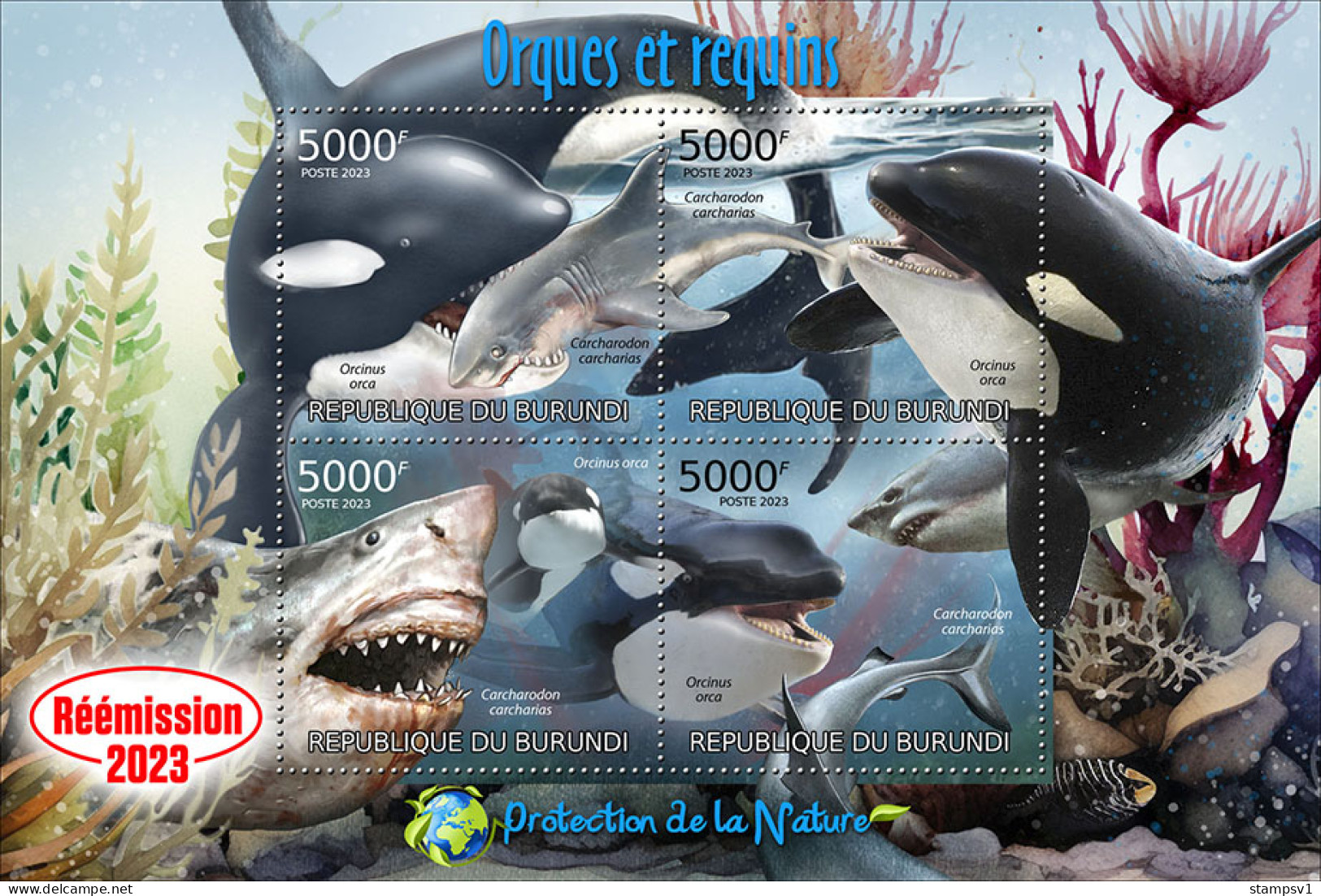 Burundi 2023 Orcas And Sharks. (204) OFFICIAL ISSUE - Dauphins