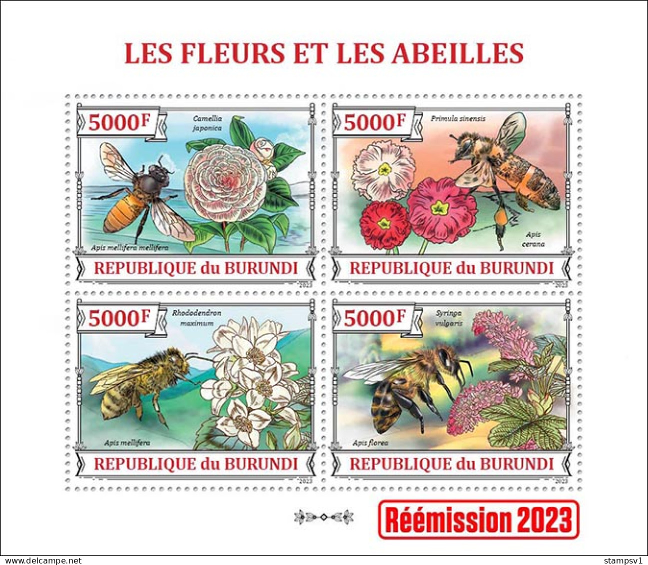 Burundi 2023 Flowers And Bees. (220) OFFICIAL ISSUE - Honingbijen