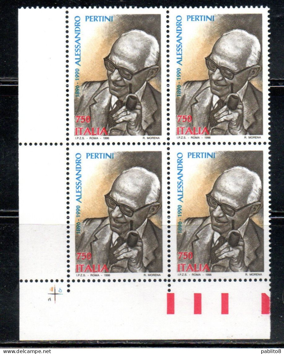 ITALIA REPUBBLICA ITALY REPUBLIC 1996 ALESSANDRO PERTINI CENTENARIO NASCITA BIRTH QUARTINA ANGOLO DI FOGLIO BLOCK MNH - 1991-00:  Nuovi