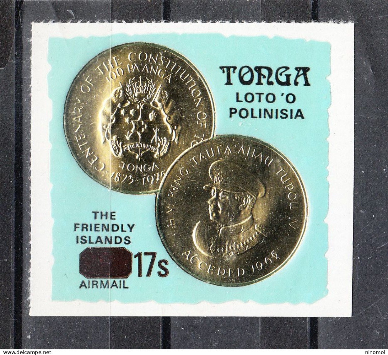 Tonga   -  1978.  Monete In Rilievo Su Francobollo. Coins Embossed On Postage Stamp  MNH. Ovpt. New Value - Münzen
