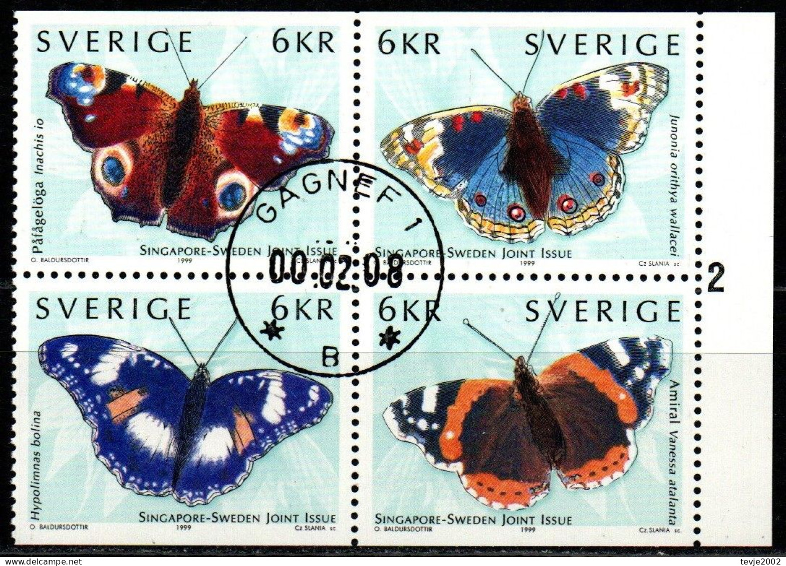 Schweden 1999 - Mi.Nr. 2125 - 2128 - Gestempelt Used - Tiere Animals Schmetterlinge Butterflies - Gebraucht