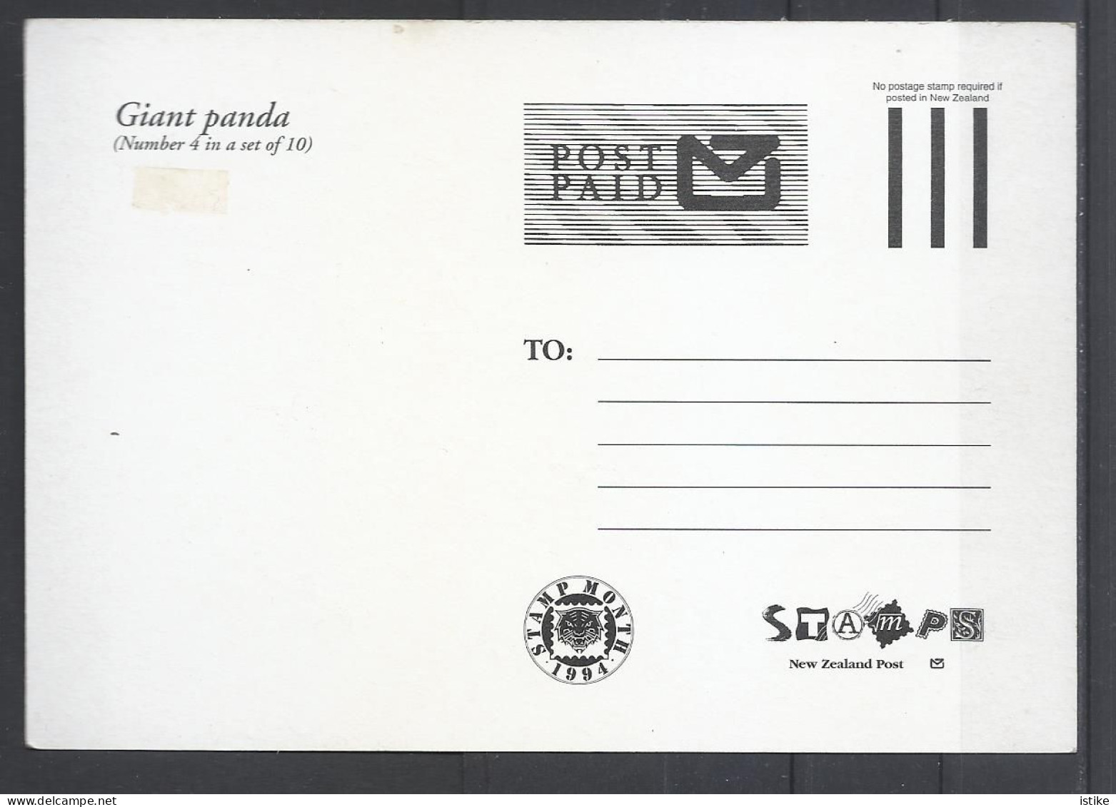 New Zealand, Giant Panda,  Maximum Card On Postal Stationery, 1994. - Entiers Postaux