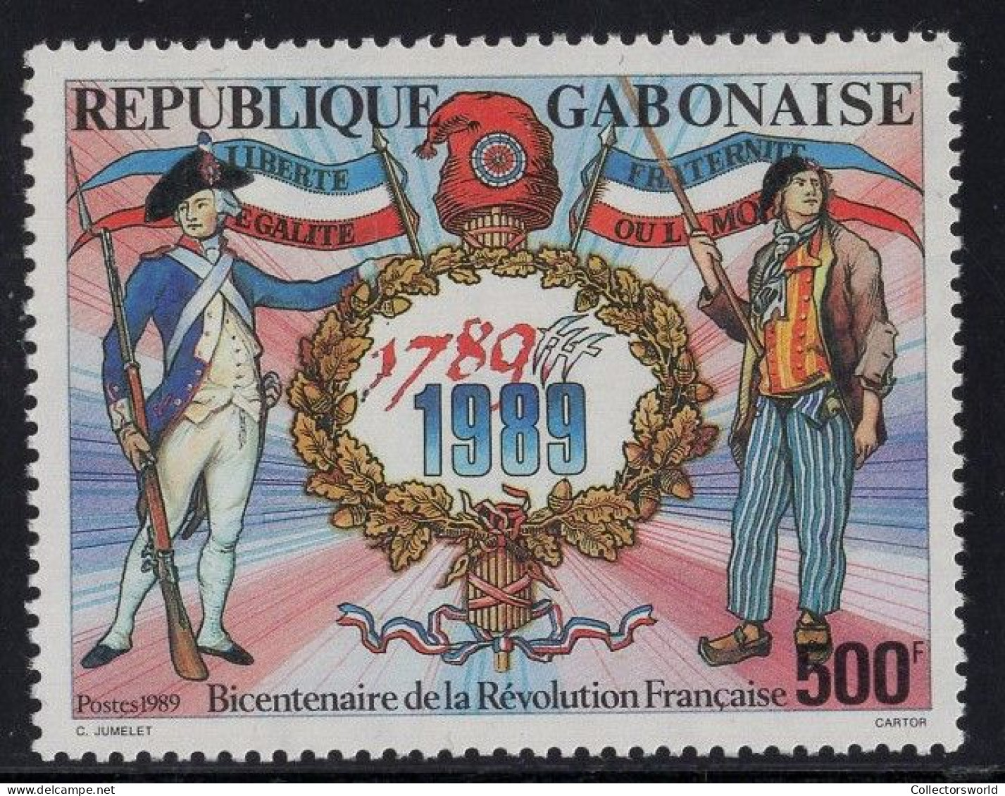 Gabon Serie 1v 1989 200th Anniversary Of French Revolution Flags Military Soldier MNH - Gabun (1960-...)