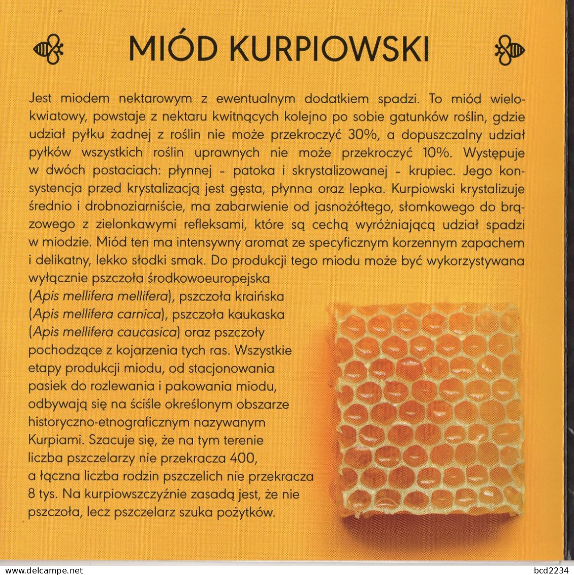 POLAND 2016 POLISH POST OFFICE SPECIAL LIMITED EDITION FOLDER: POLISH REGIONAL PRODUCTS KURPIOWSKI HONEY BEES FOOD - Food