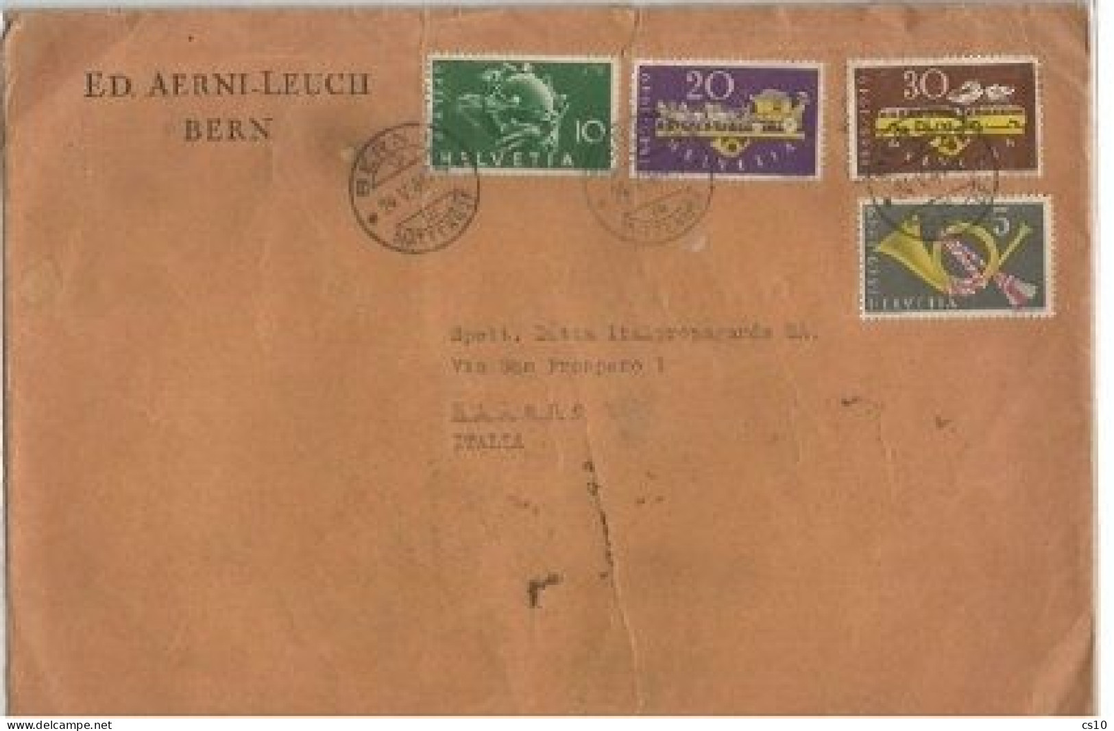 Suisse Bern 24may1949 CV To Italy With UPU C.5 + Nat. Postal Service 3v - 1st Month Of Use !!! - Correo Postal