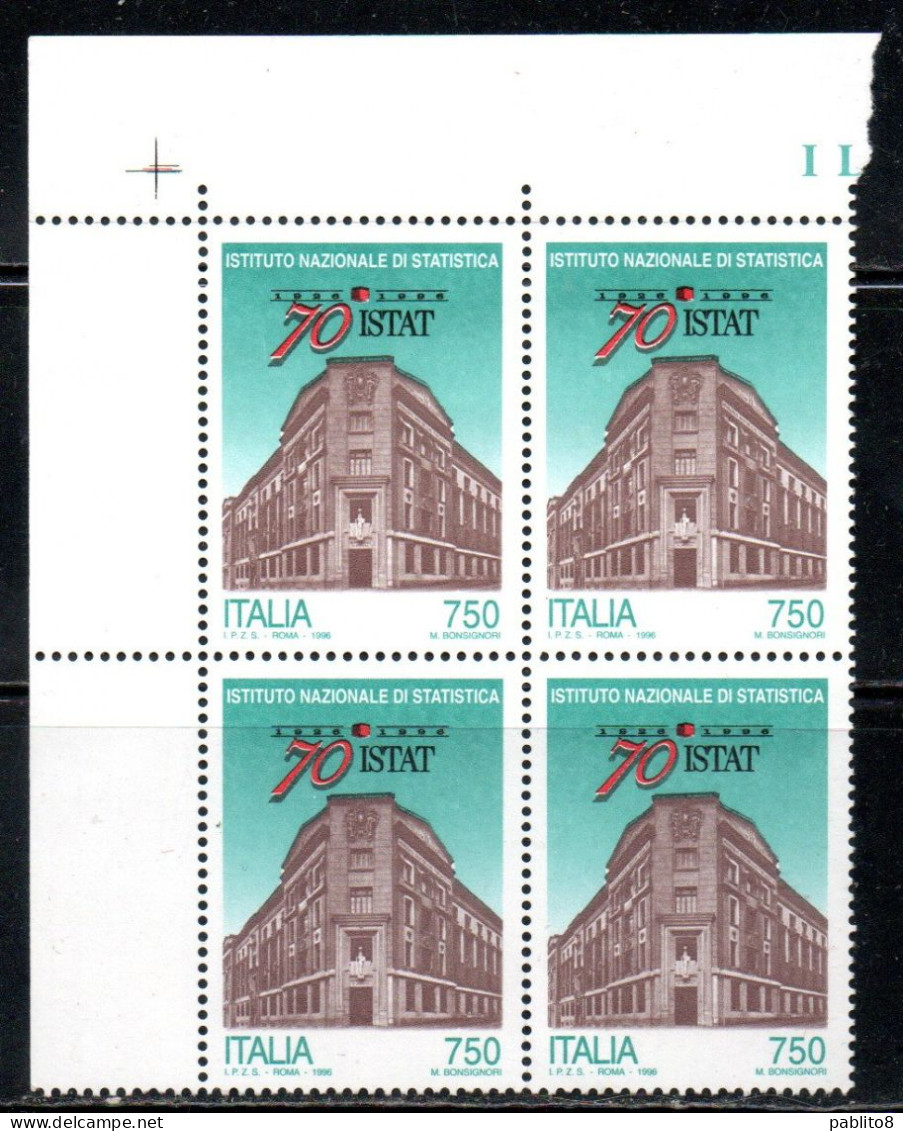 ITALIA REPUBBLICA ITALY REPUBLIC1996FONDAZIONE DELL'ISTITUTO NAZIONALE DI STATISTICA ISTAT QUARTINA ANGOLO DI FOGLIO MNH - 1991-00: Neufs