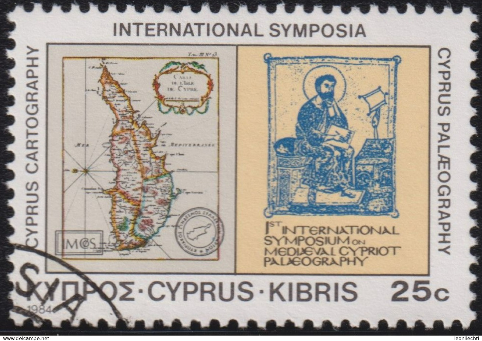 1984  Zypern (Republik) ° Mi:CY 622, Sn:CY 636, Yt:CY 618, Sg:CY 644, Cyprus Cartography And Palaeography Int'l Symposia - Usados