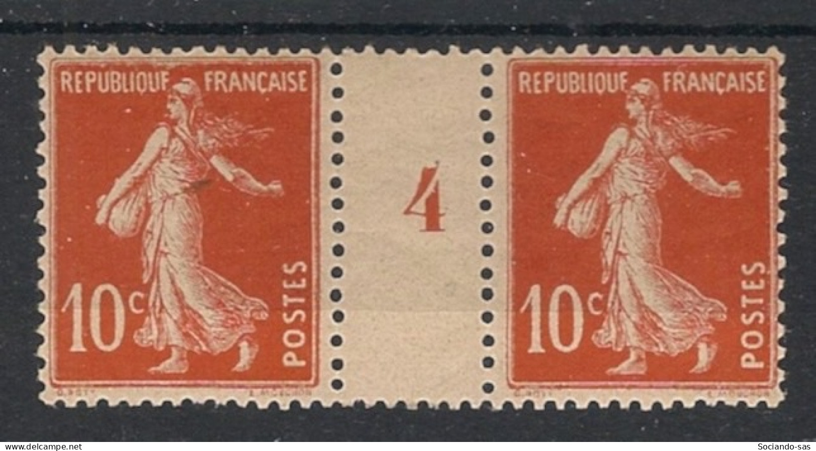 FRANCE - 1907 - N°YT. 138 - Type Semeuse Camée 10c Rouge - Paire Millésimée - Neuf * / MH VF - Millésimes