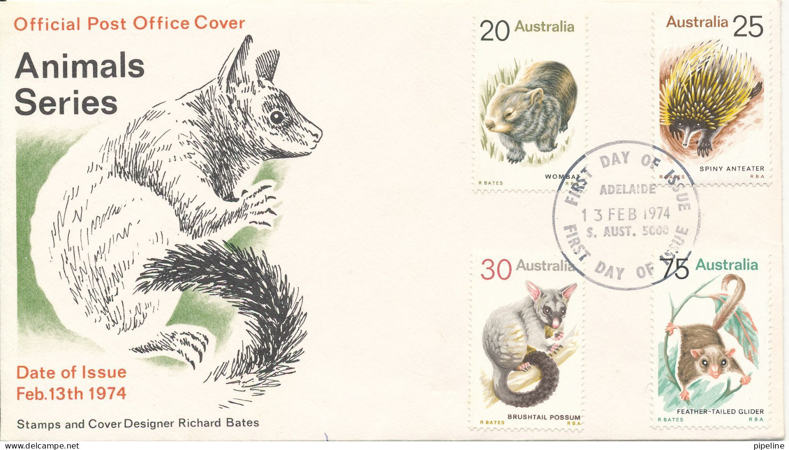 Australia FDC Adelaide 13-2-1974 Complete Set Of 4 Animals Series With Cachet - Primo Giorno D'emissione (FDC)