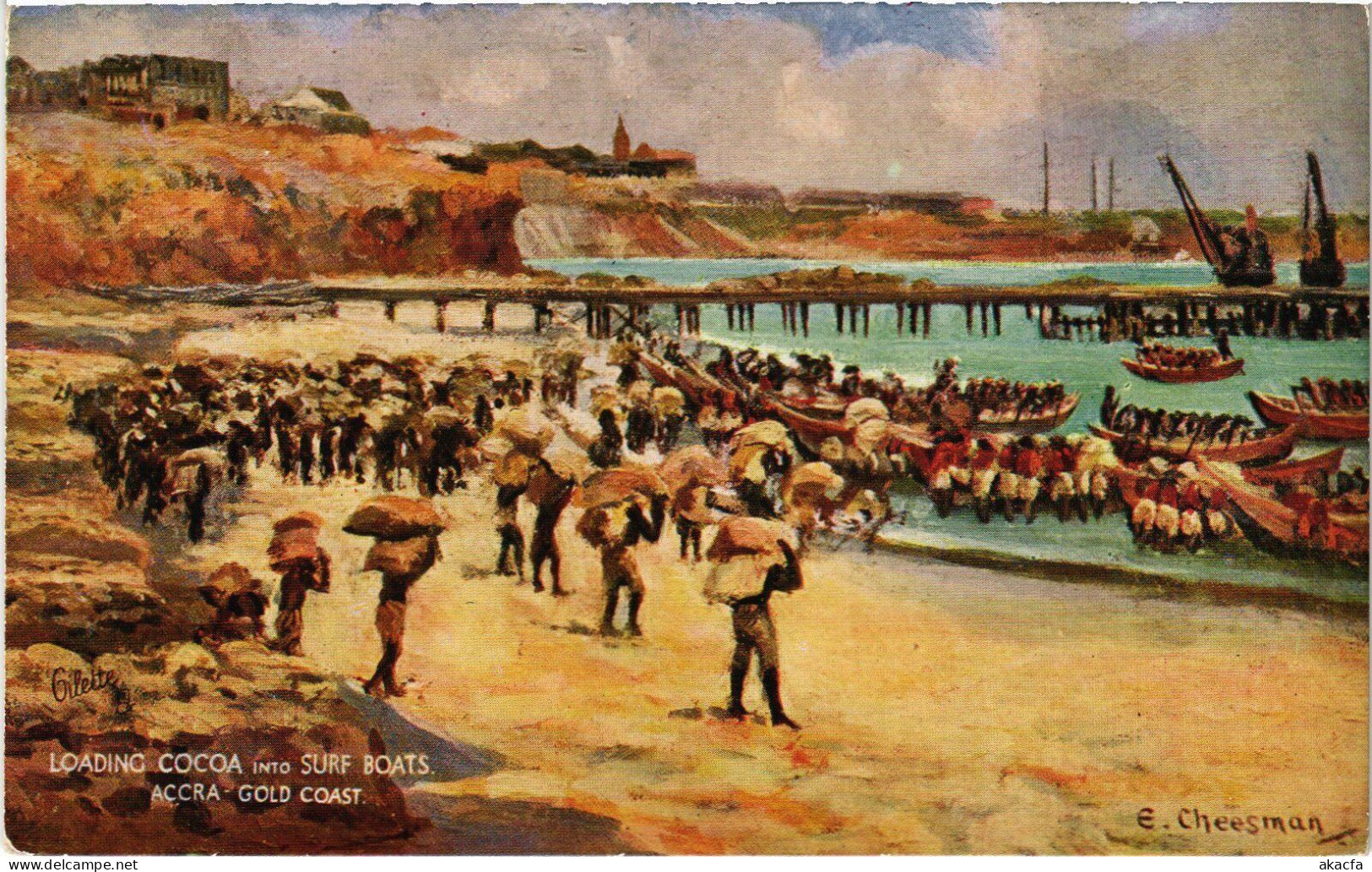 PC GOLD COAST GHANA ACCRA LOADING COCOA INTO SURF BOATS ETHNIC TYPES (a53354) - Ghana - Gold Coast