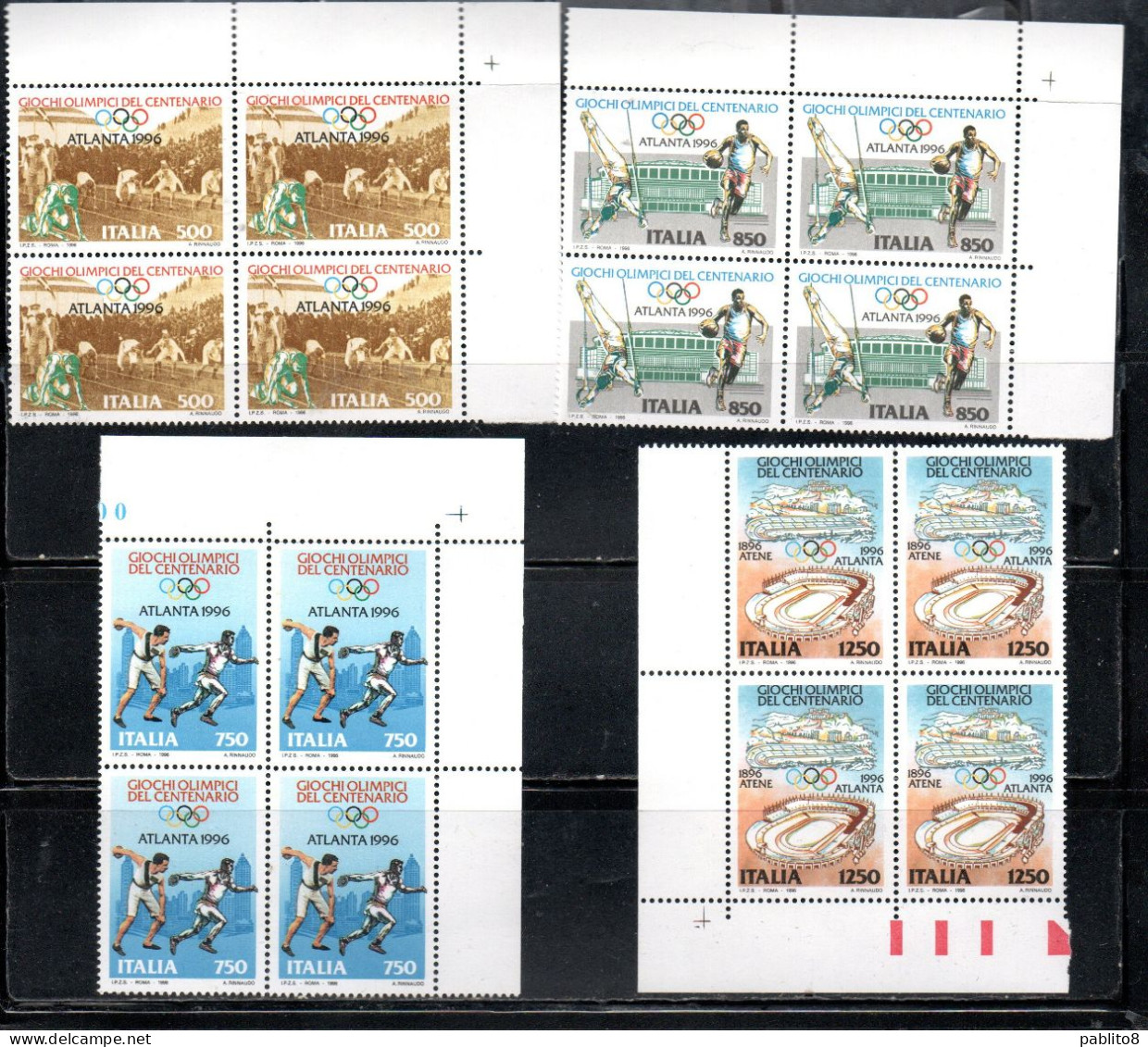 ITALIA REPUBBLICA ITALY REPUBLIC1996GIOCHI OLIMPICI DEL CENTENARIO OLYMPIC GAMES SERIE SET QUARTINA ANGOLO DI FOGLIO MNH - 1991-00: Mint/hinged