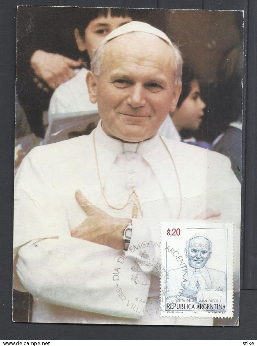 Pope John Paul II - Karol Jozef Wojtyla In Argentina, Carte Maximum With First Day Canc.,1987 - FDC