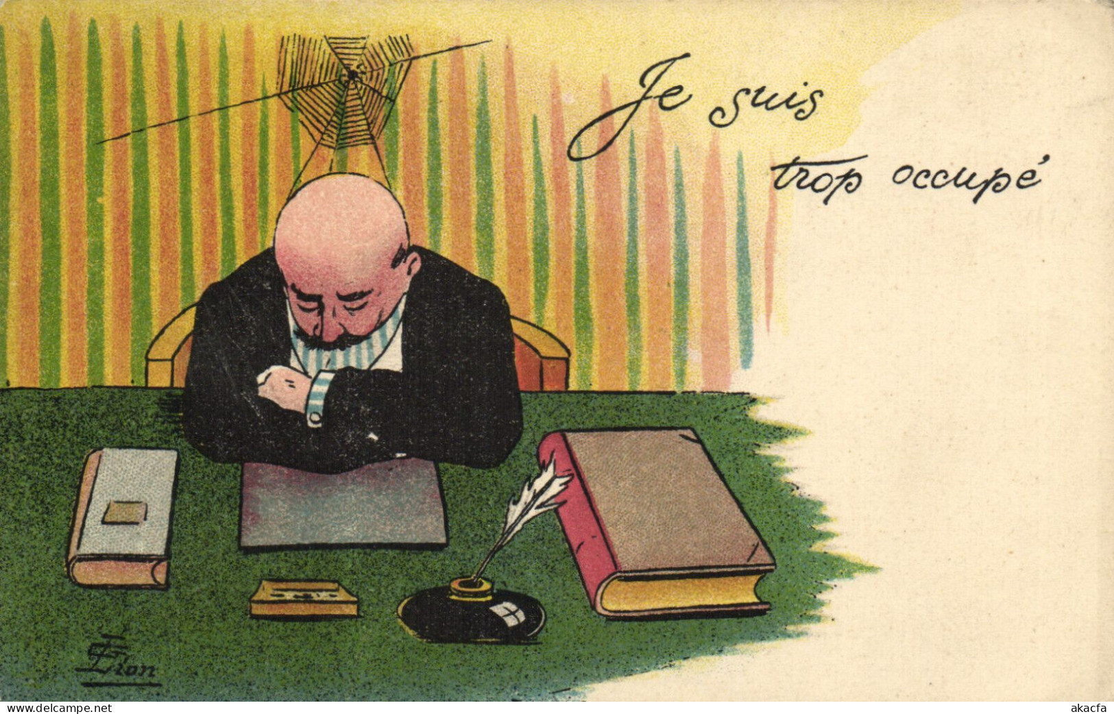 PC ARTIST SIGNED, LION, JE SUIS TROP OCCUPÉ, Vintage Postcard (b52587) - Lion